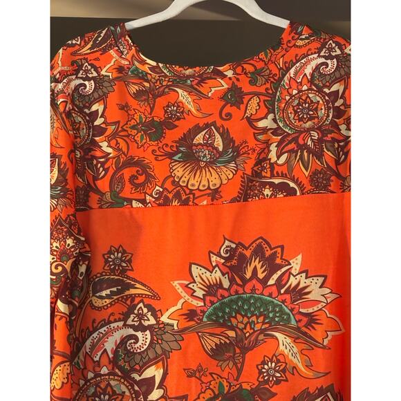 Izuria Bright Tunic Top Orange Paisley Floral Light Knit XL Boho  Eye-catching - Picture 8 of 10